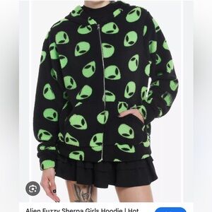 Hot Topic Black and Green Alien Sherpa Hoodie